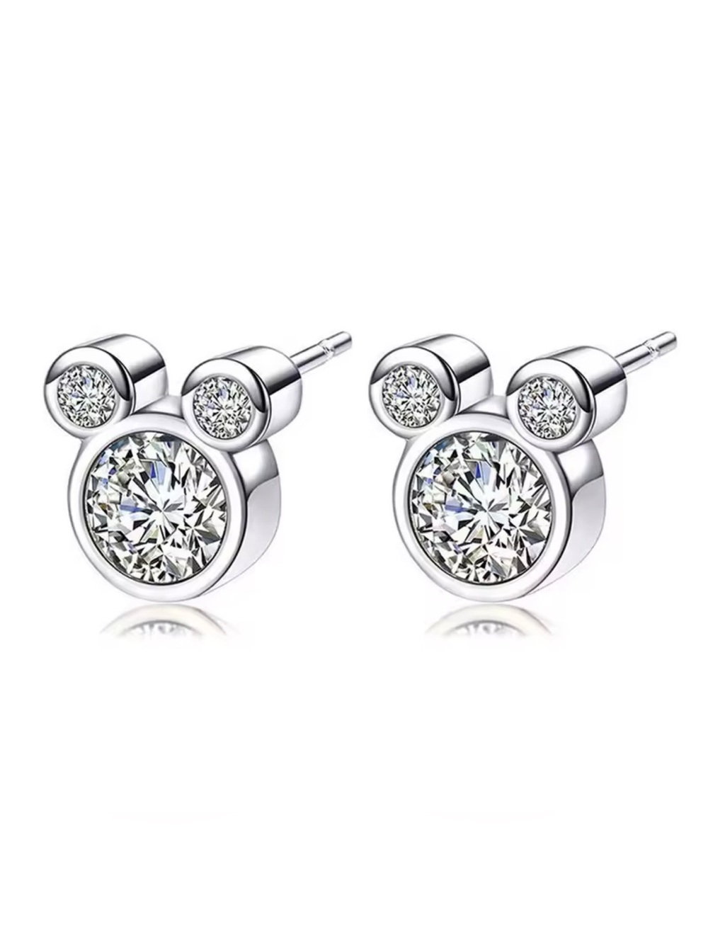 Italian Crystal Mouse Stud Earrings Silver Tone Sparkling Rhinestone NWOT